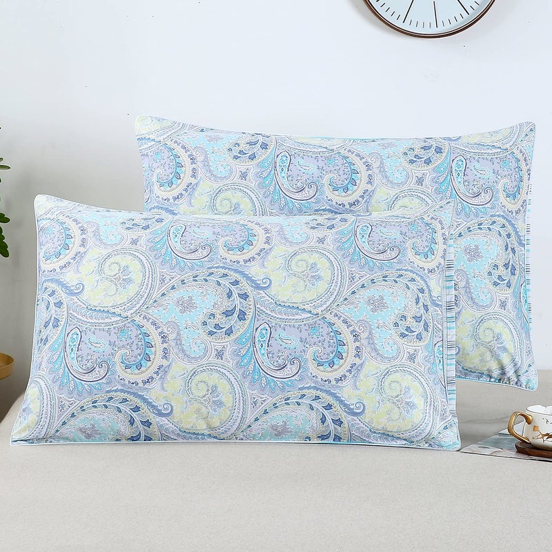 YOUSA YOU SA Pillow Cases Set 100% Cotton Blue Paisley Design Pillowcases Set of 2 Pillow Covers(Standard,Color-2) - Image 1